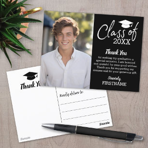 Graduation Thank You with Photo - Black Postcard