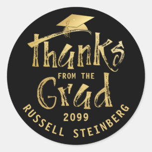 Graduation THANKS FROM GRAD Gold Brushstroke Classic Round Sticker