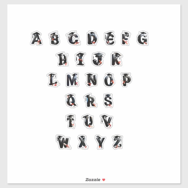Graduation-Themed Alphabet with Black Caps (Sheet)