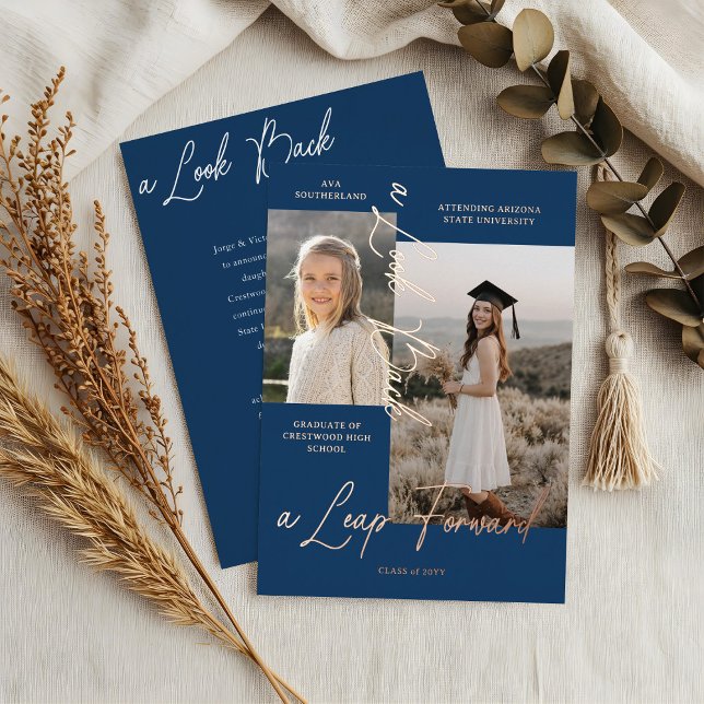 Graduation Then & Now Photo Collage Announcement (Graduation Then & Now Photo Collage Blue Announcement)