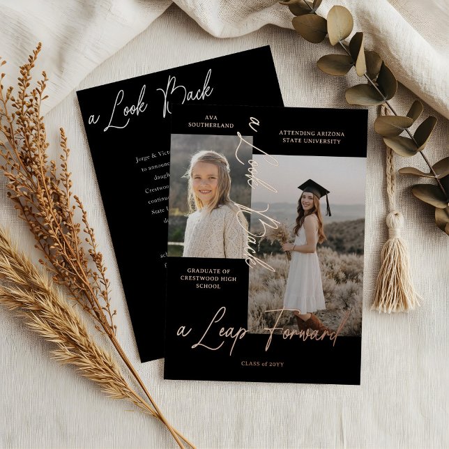 Graduation Then & Now Photo Collage Announcement (Graduation Then & Now Photo Collage Black Announcement)