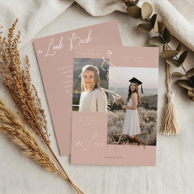 Graduation Then & Now Photo Collage Announcement (Graduation Then & Now Photo Collage Blush Rose Announcement)