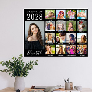 Graduation Through The Years 17 Photo Script Black Poster
