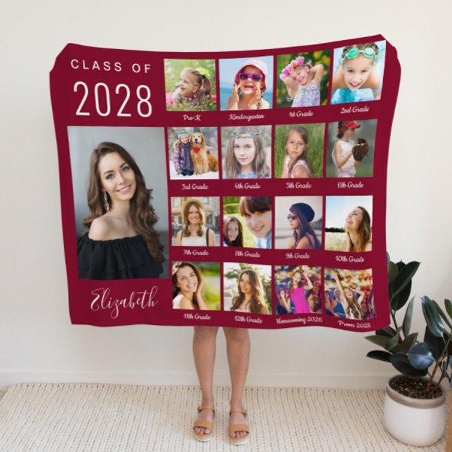Graduation Through The Years 17 Photos Burgundy Sherpa Blanket (Creator Uploaded)
