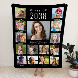 Graduation Through The Years Photo Collage Black Fleece Blanket