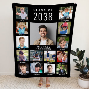 Graduation Through The Years Photo Collage Black Fleece Blanket