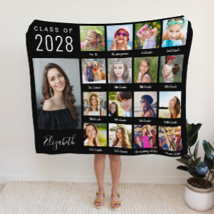 Graduation Through The Years Photo Collage Black Sherpa Blanket