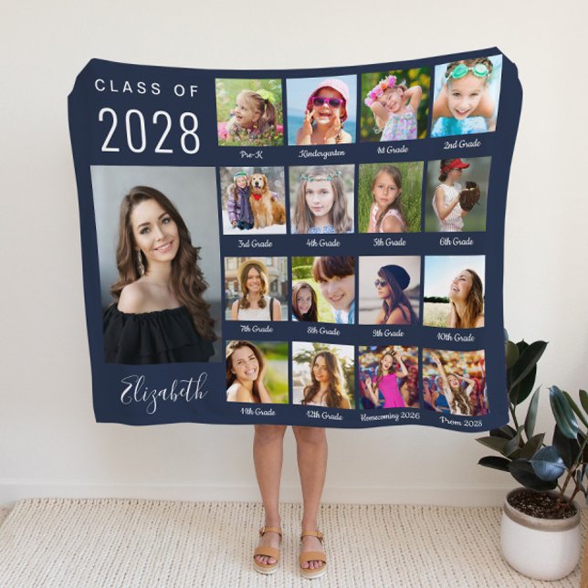 Graduation Through The Years Photo Collage Blue Sherpa Blanket (Creator Uploaded)