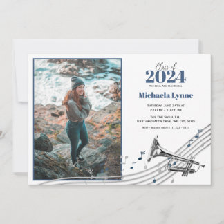 Graduation Trumpet Marching Band with Photo Invitation