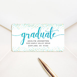 Graduation turquoise script modern custom address label