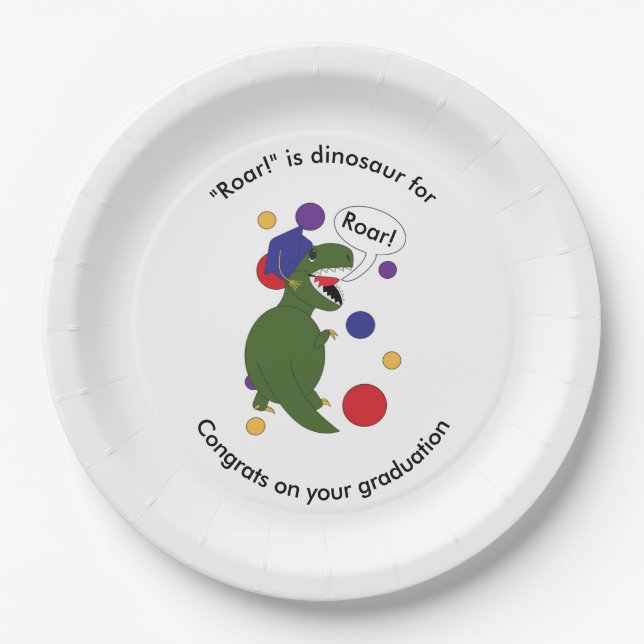 Graduation Tyrannosaurus Rex Personalise Paper Plate (Front)