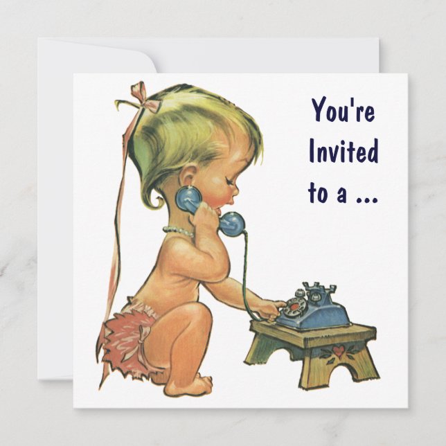 Graduation, Vintage Cute Girl on the Phone Invitation (Front)