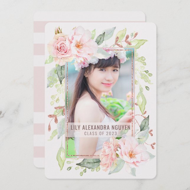 Graduation | Watercolor Blush Rose Floral Invitation (Front/Back)