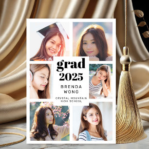 Graduation White 6 Photo Collage Black Script Announcement