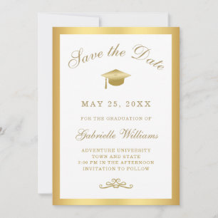 Graduation White Gold Script Frame Save the Date Announcement