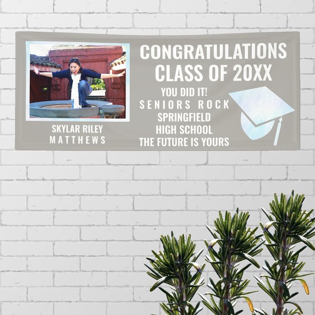 Graduation White Opal 1 Photo Congratulations Banner (Creator Uploaded)