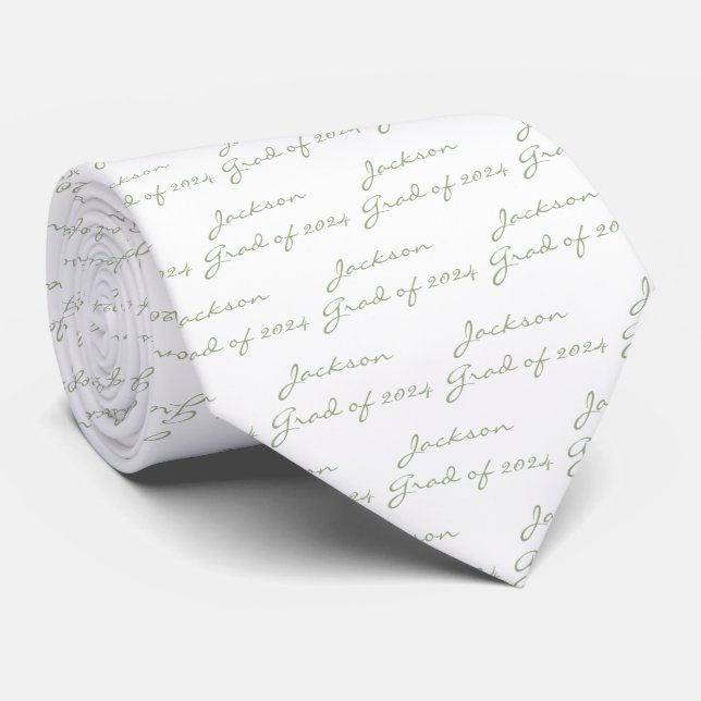 Graduation White Sage Green Year Personalised Tie (Rolled)
