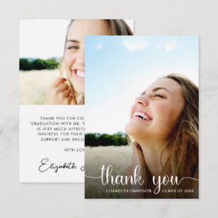 Graduation White Script Photo Overlay Thank You Card