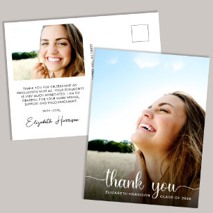 Graduation White Script Photo Overlay Thank You Postcard