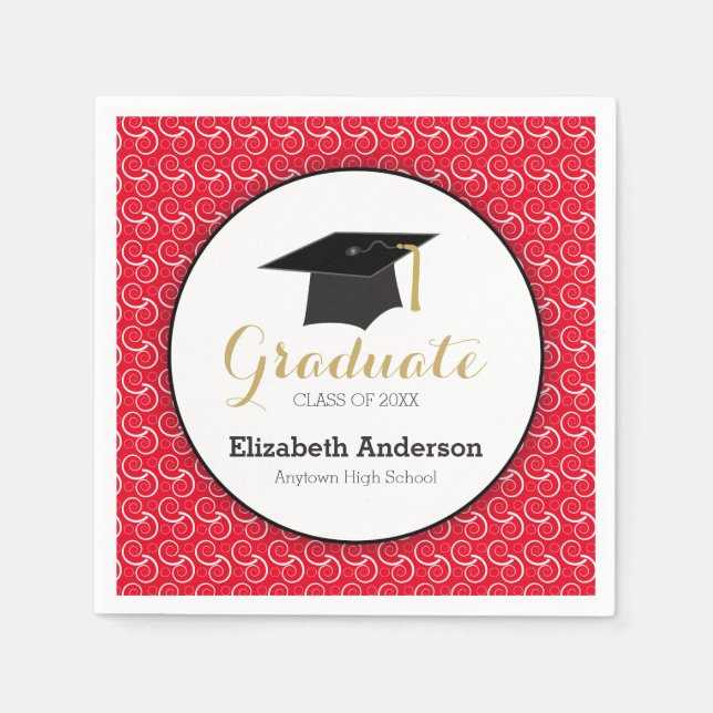 Graduation White Swirl on Red Napkin (Front)