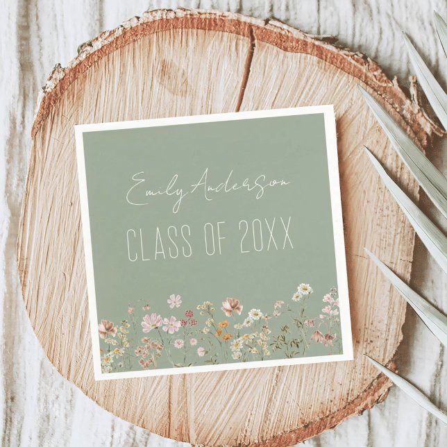 Graduation Wildflower Sage Green Boho Chic Napkin (Creator Uploaded)