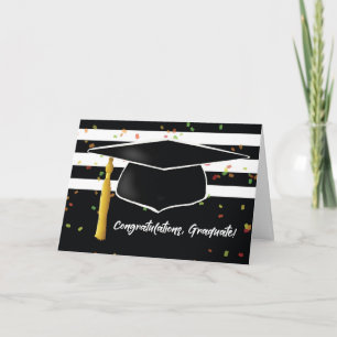 Graduation With Cap and Black White Stripes Card