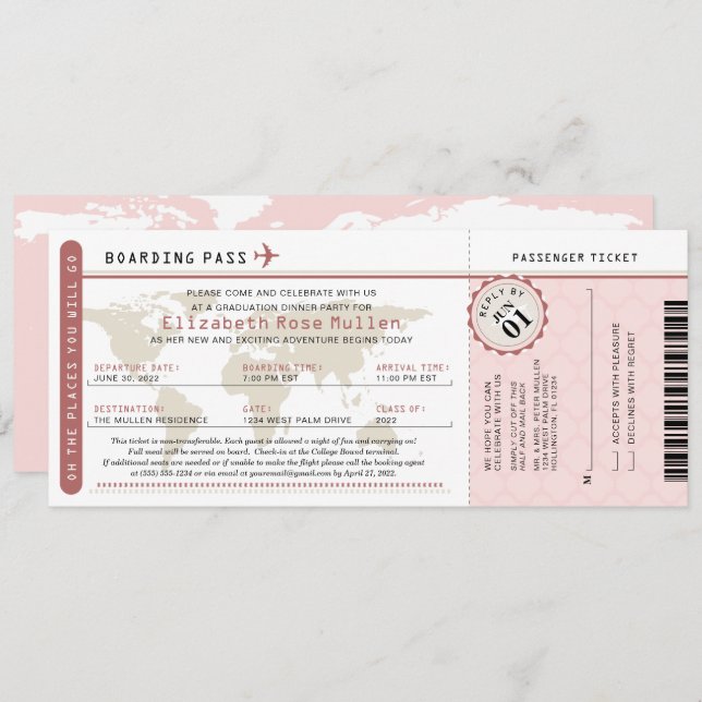 Graduation World Traveller Boarding Pass Invitatio Invitation (Front/Back)