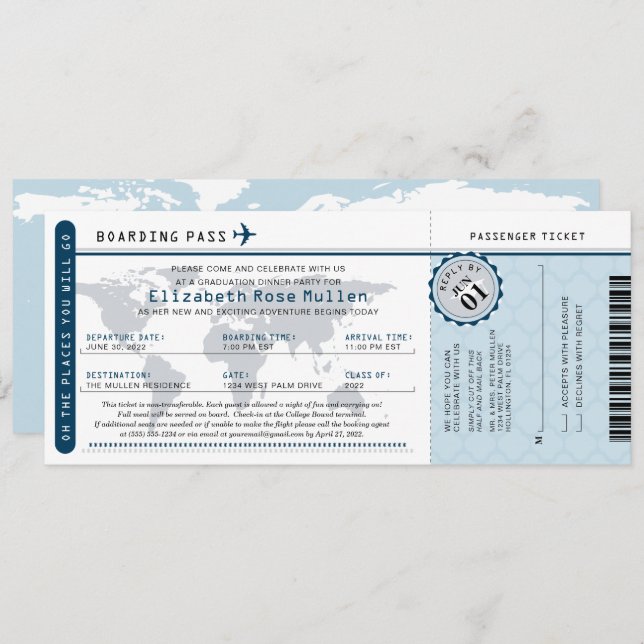 Graduation World Traveller Boarding Pass Invitatio Invitation (Front/Back)