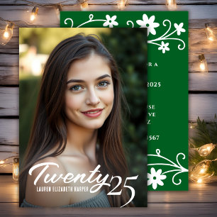 Graduation Year And Photo Green Graduation Party Invitation