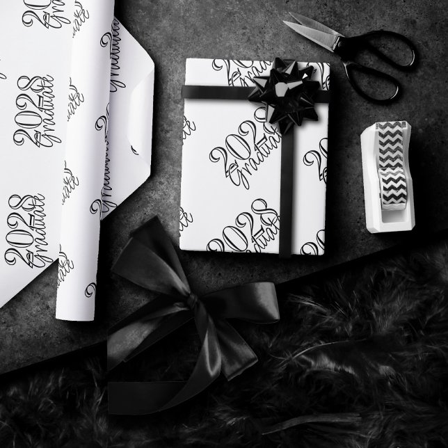 Graduation Year | Basic Black on White Celebration Wrapping Paper (Creator Uploaded)