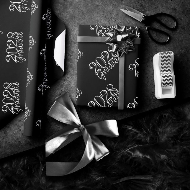 Graduation Year | Basic Black on White Celebration Wrapping Paper (Creator Uploaded)