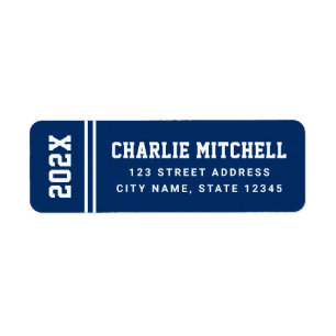 Graduation year college font blue return address