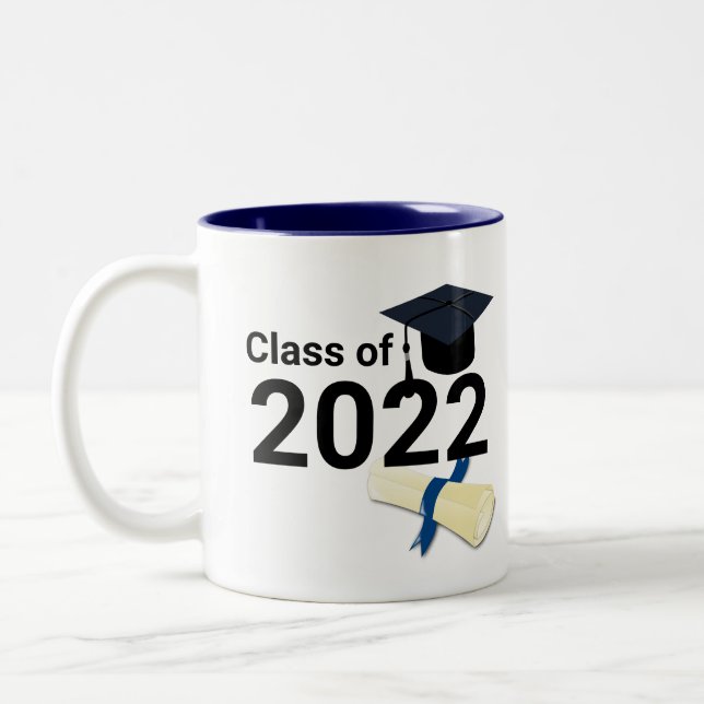 Graduation year elegant class of 2022 Two-Tone coffee mug (Left)