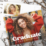 Graduation year photo retro  font graduate postcard<br><div class="desc">Graduation thank you postcard featuring your photo and the text "graduate" in a retro font with your graduate's name below. Additional photo and custom thank you message on the back.</div>