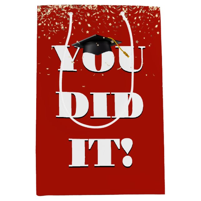 Graduation "You Did It Sign" with Confetti  Medium Gift Bag (Front)