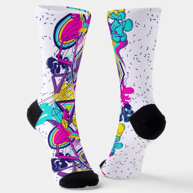 Graffiti abstract colourful pattern | active sport socks (Angled)