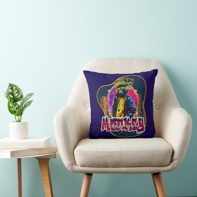 Graffiti Art Monkey Rap Hip Hop Print - Throw Cushion (Chair)