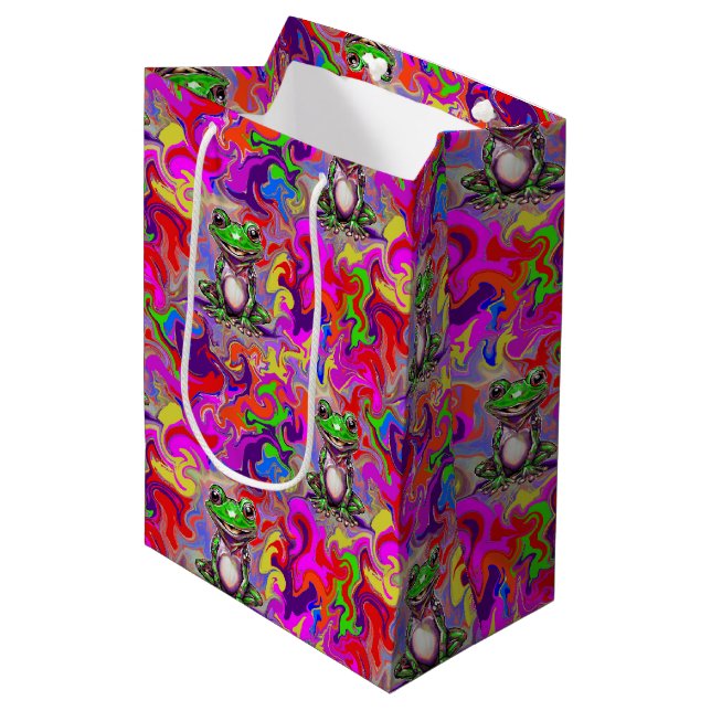 Graffiti Art Psychedelic Frogs Colourful Eclectic Medium Gift Bag (Front Angled)