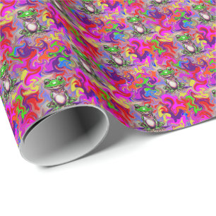 Graffiti Art Psychedelic Frogs Colourful Eclectic Wrapping Paper