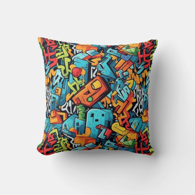 Graffiti Art Throw Pillow (Front)
