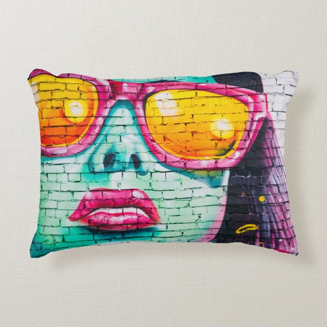 Graffiti art urban street artist pink teal yellow decorative cushion (Front)