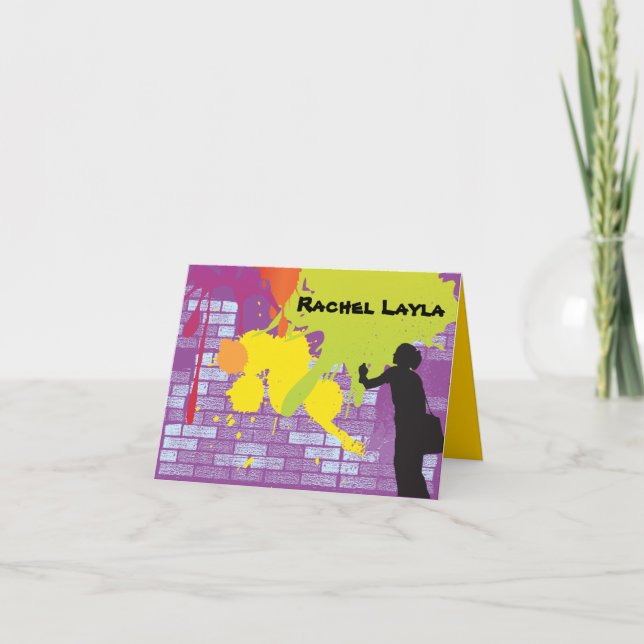 Graffiti Artist Girl Bat Mitzvah Thank You Card (Front)