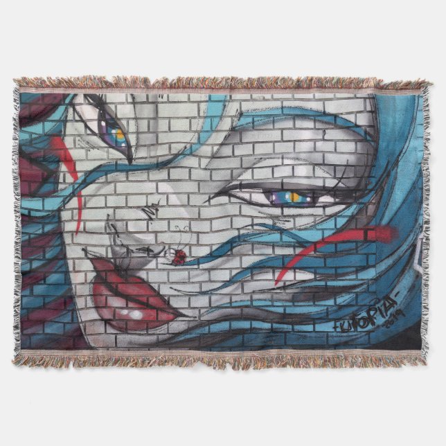 Graffiti Asian Girl Throw Blanket (Front)