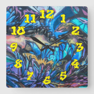 Graffiti Background w/Graffiti Numbers-02 Square Wall Clock