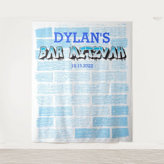 Graffiti Bar Mitzvah Photo Booth Party Backdrop Tapestry (Front)