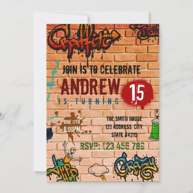 Graffiti birthday party invitation (Front)