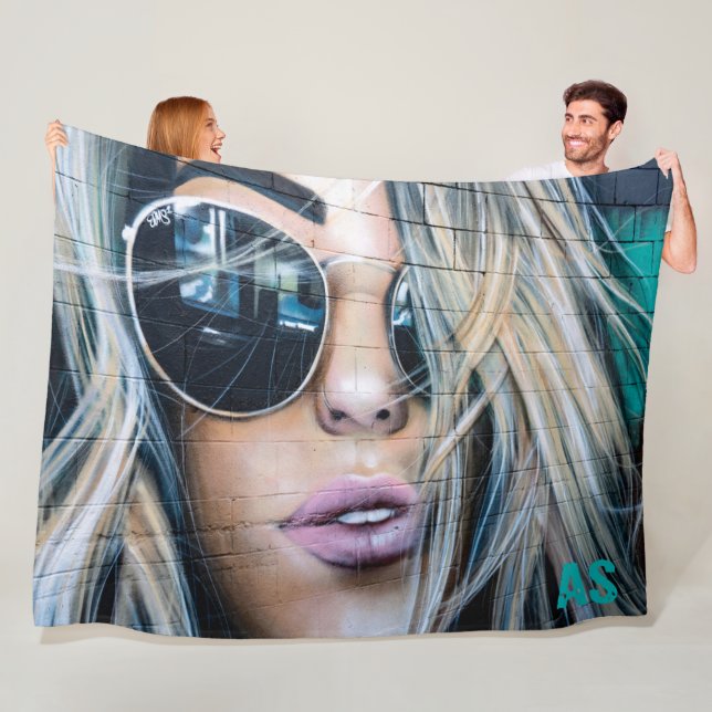 Graffiti Blonde Girl with Round Sunglasses Monogra Fleece Blanket (In Situ)