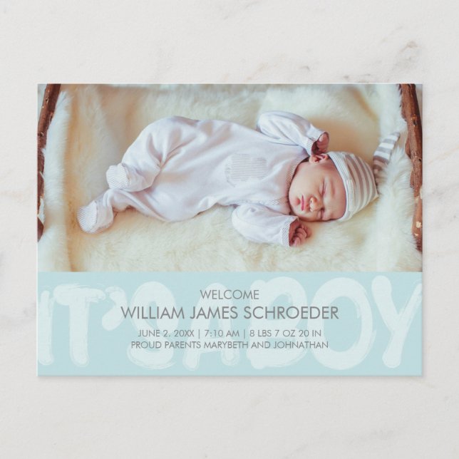 Graffiti Blue Baby Birth Announcement Postcard (Front)