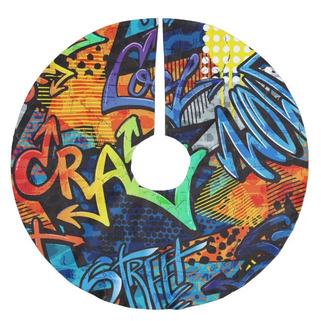 Graffiti Bricks: Urban Abstract Brushed Polyester Tree Skirt (Front)