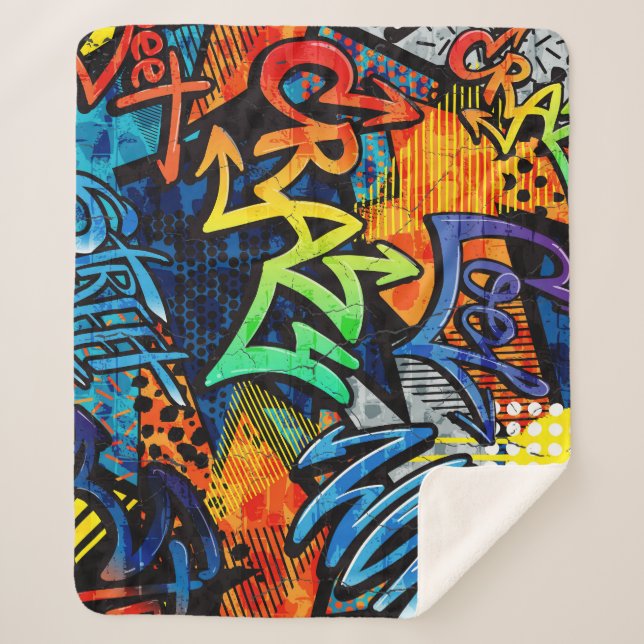 Graffiti Bricks: Urban Abstract Sherpa Blanket (Front)